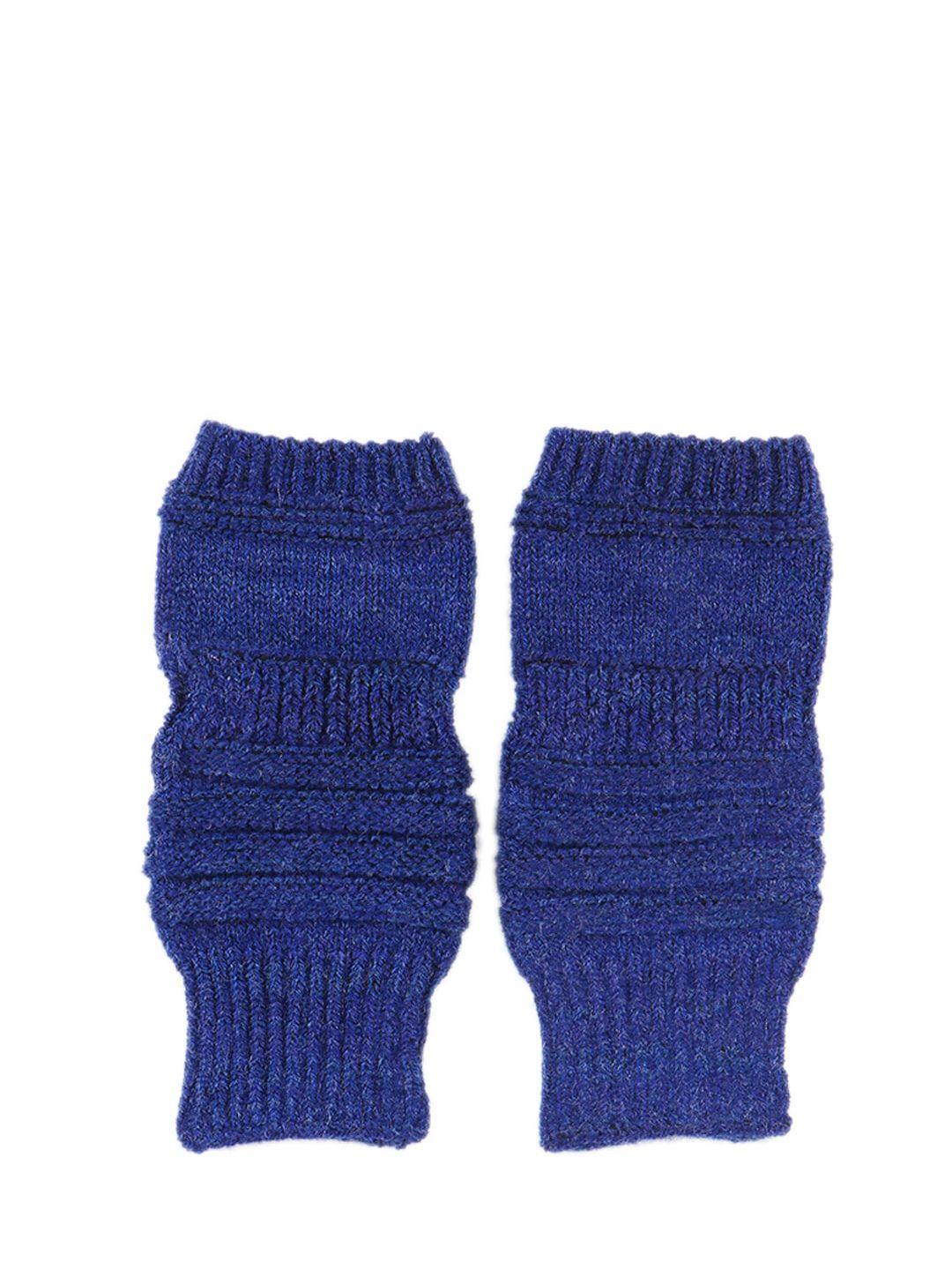 bharatasya kids blue solid acrylic woven knitted gloves