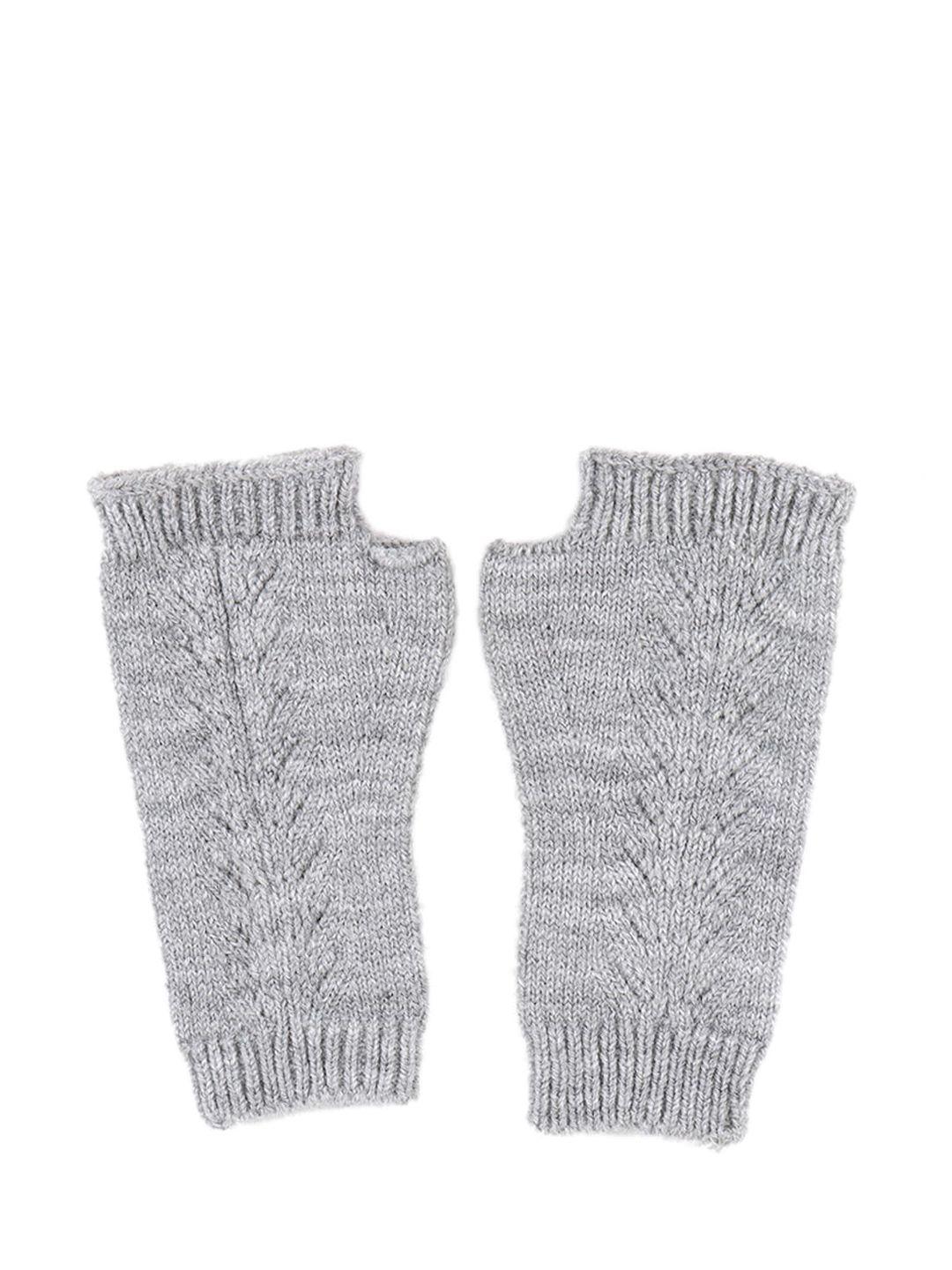 bharatasya kids grey knitted fingerless acrylic winter gloves