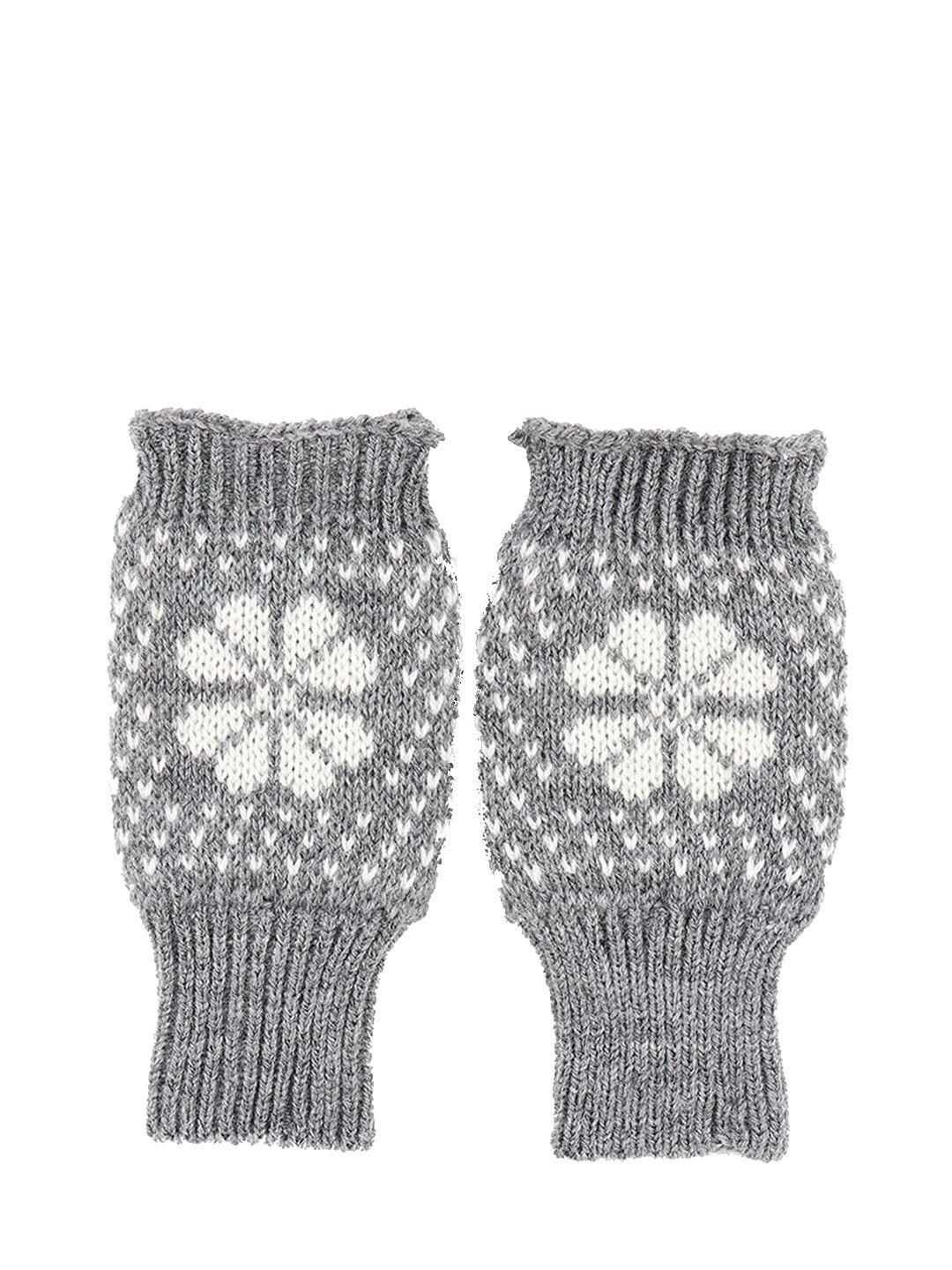 bharatasya kids grey pattern acrylic knitted christmas winter gloves