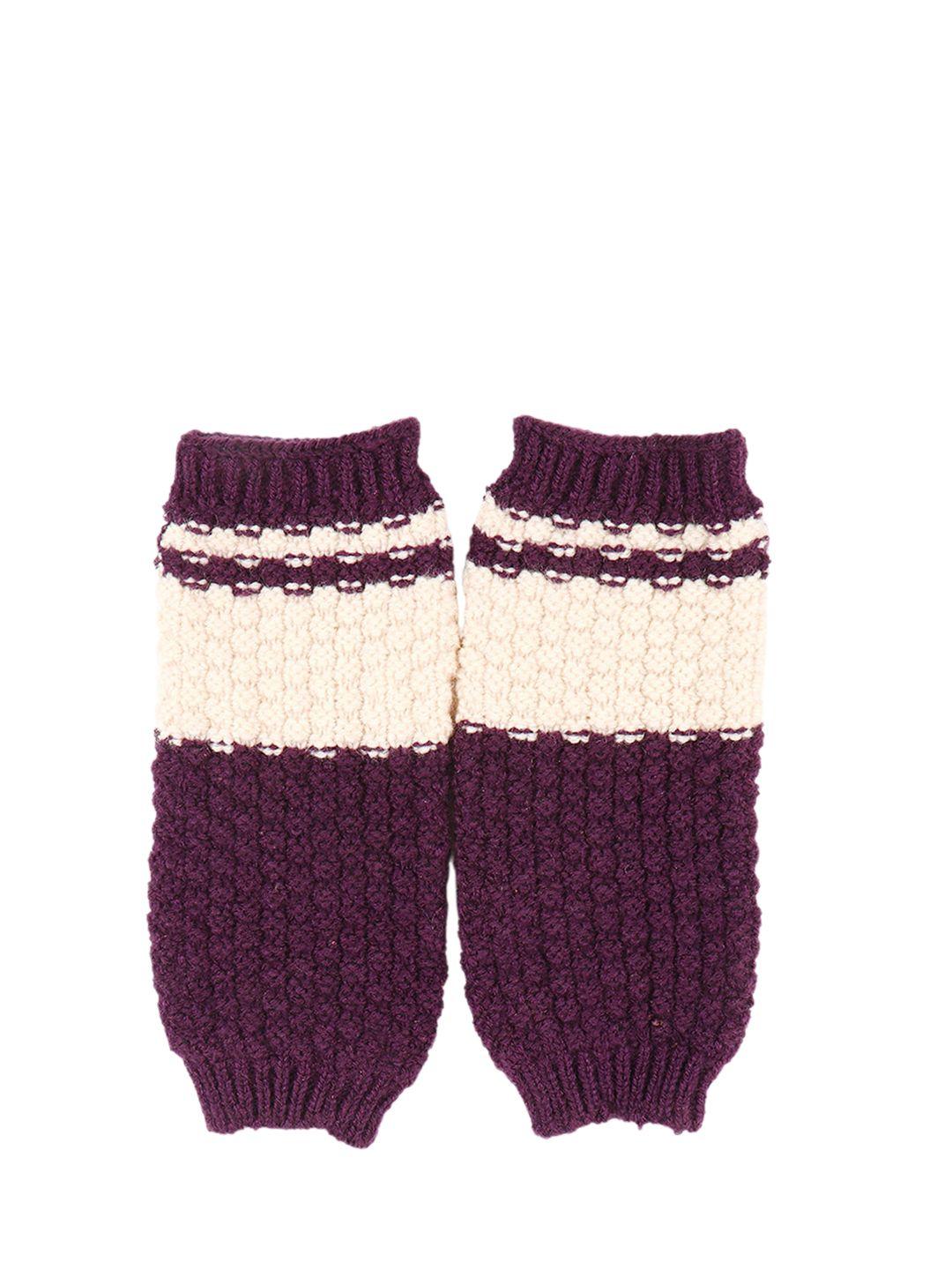 bharatasya kids purple & white patterned hand gloves