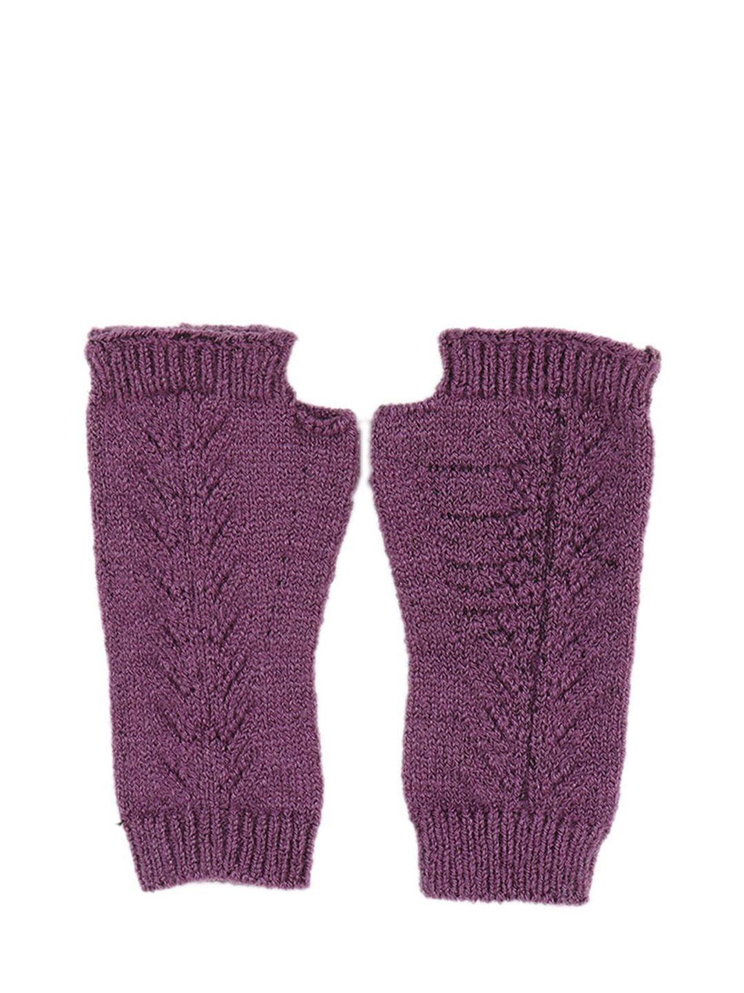 bharatasya kids purple solid acrylic knitted fingerless thermal gloves