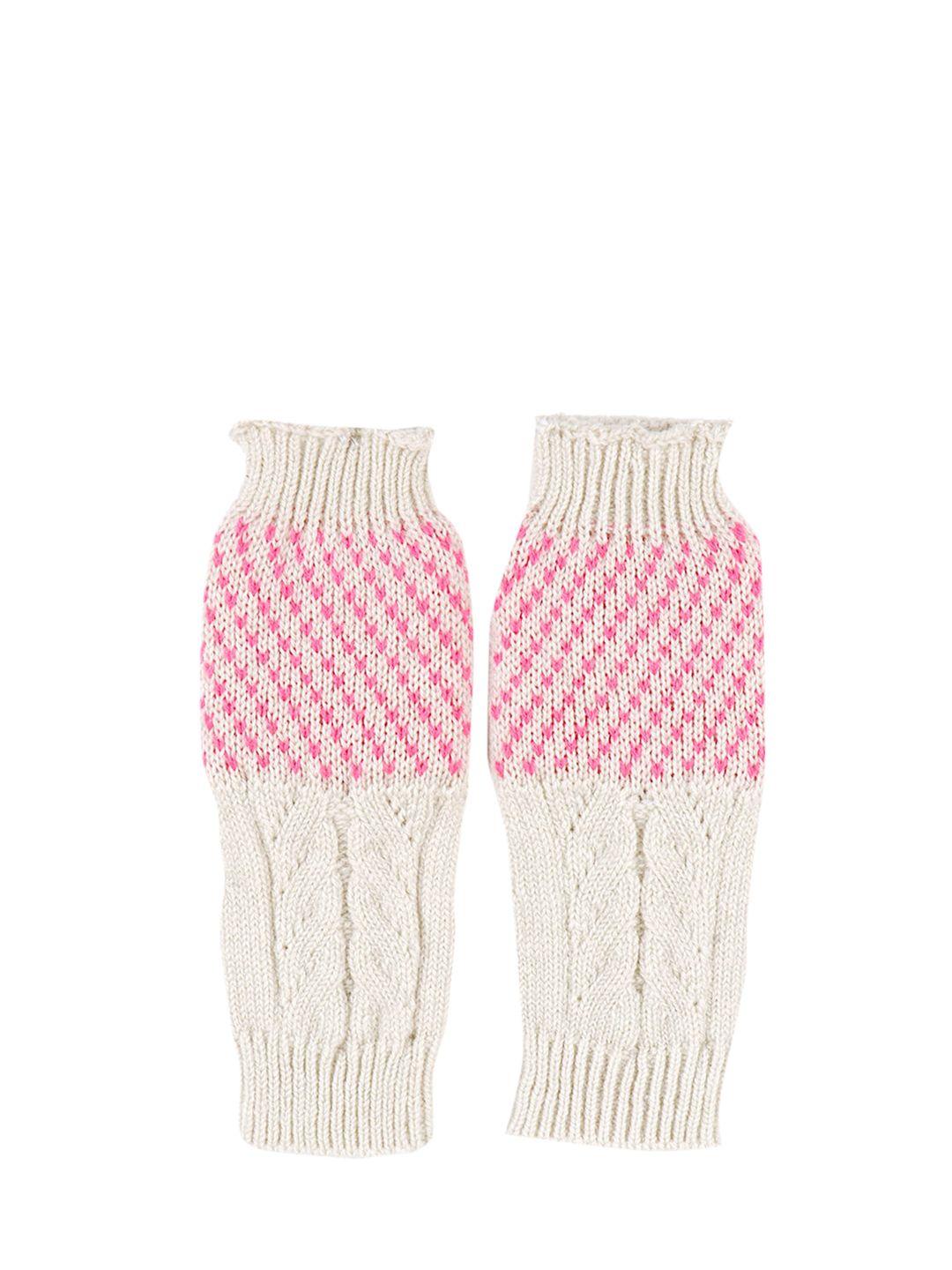 bharatasya kids white & pink patterned hand gloves