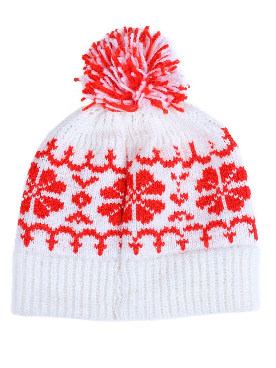 bharatasya kids white & red beanie