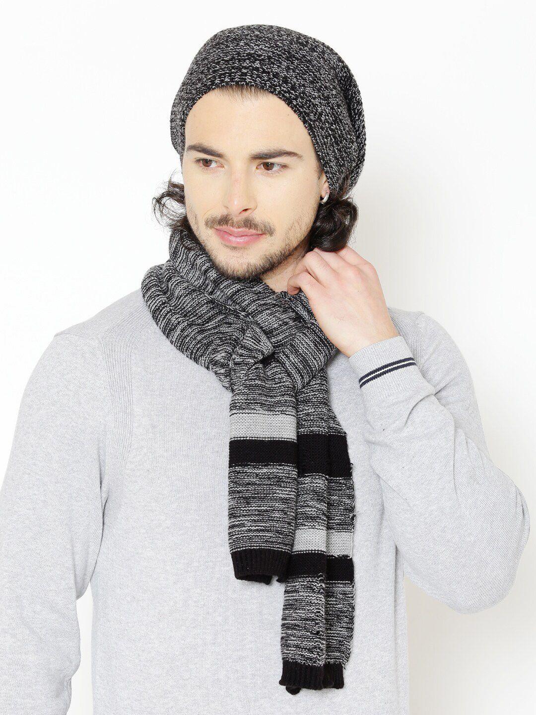 bharatasya men black & white beanie