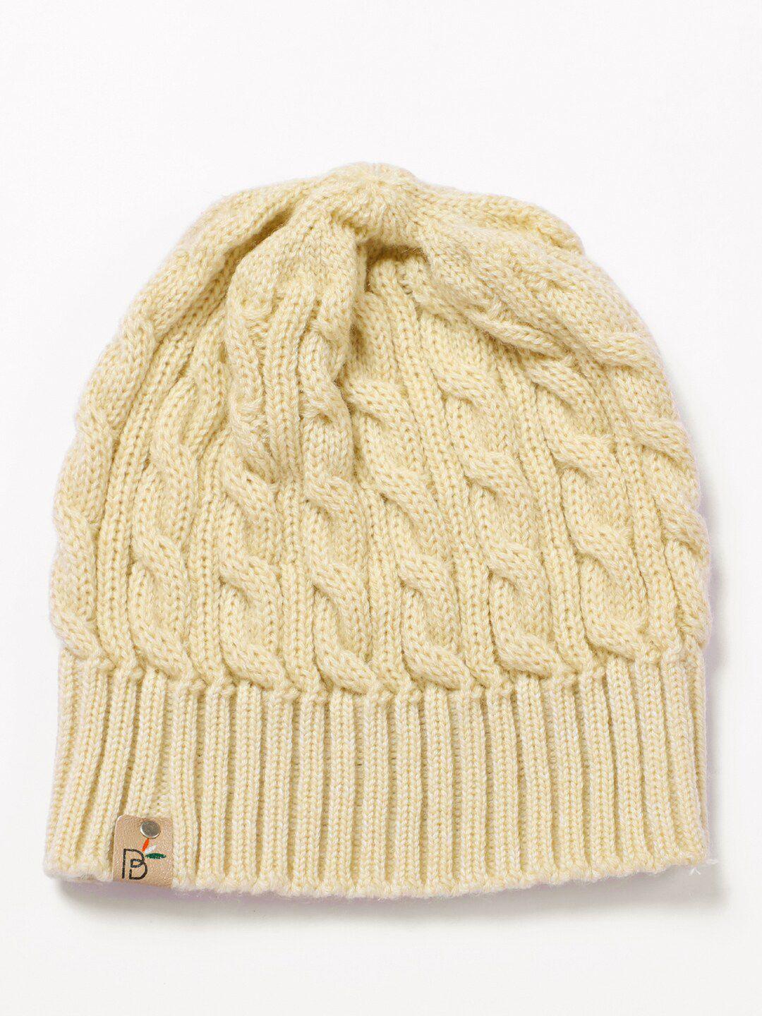 bharatasya men cream-coloured  cable knit winter beanie cap