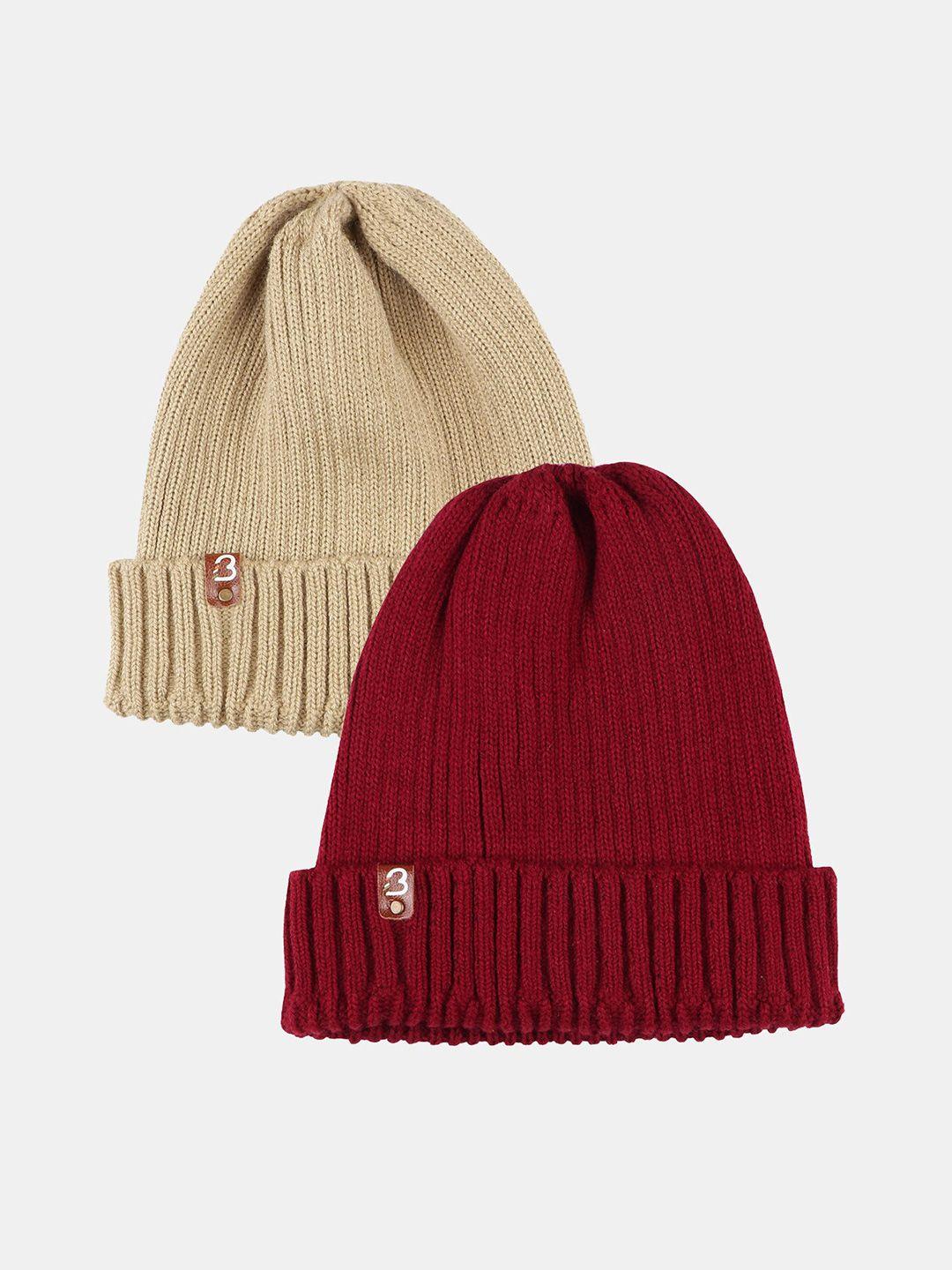 bharatasya men maroon & beige beanie