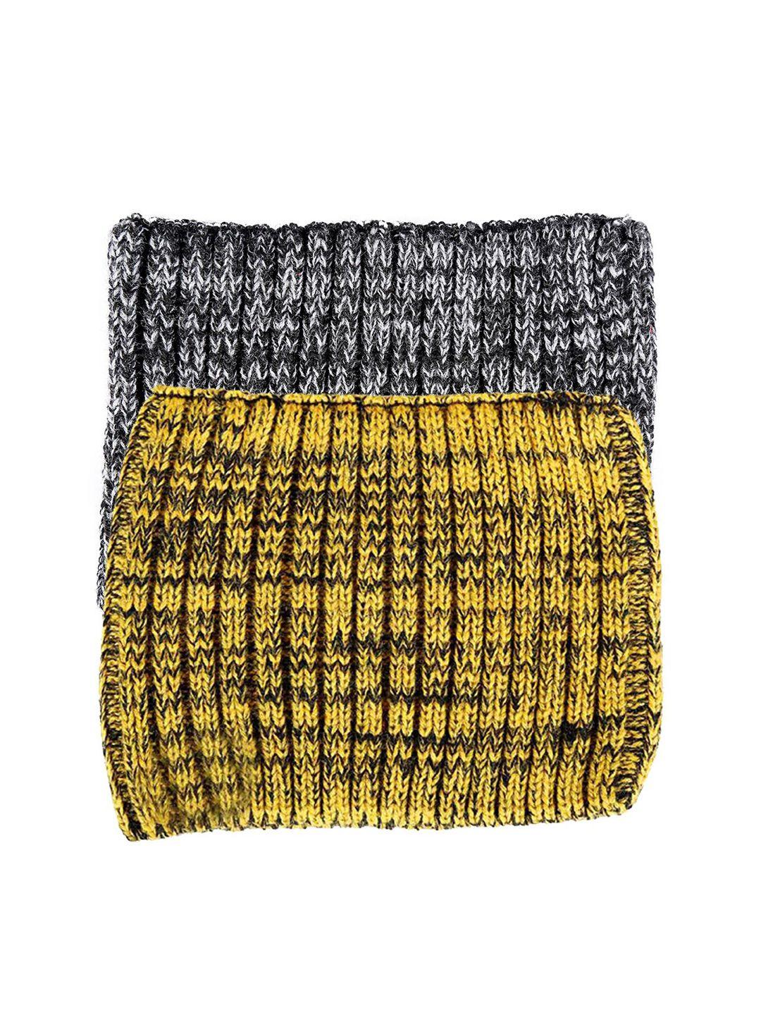 bharatasya men pack of 2 black & yellow textured winter acrylic headbands