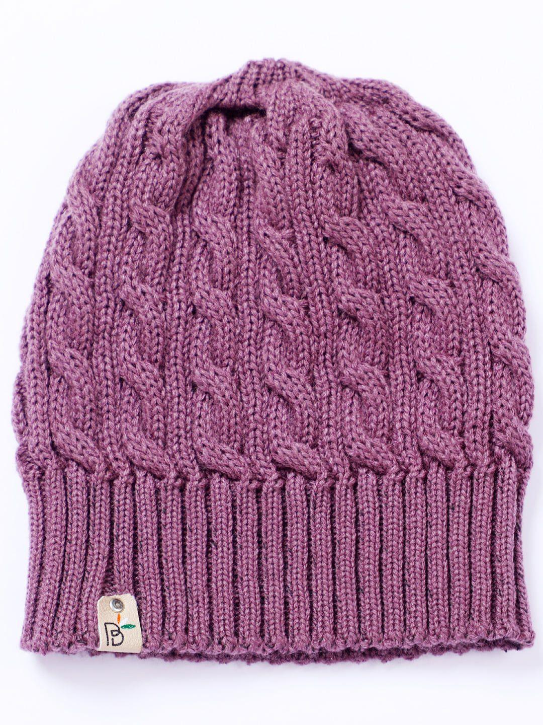 bharatasya unisex kids cable knit purple beanie