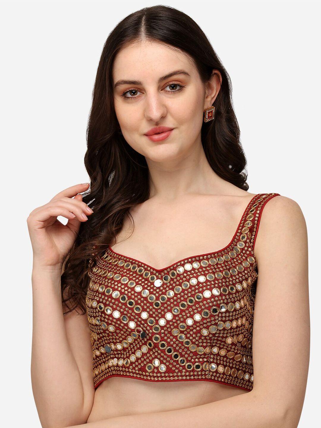 bhavyam embroidered sweetheart neck mirror work silk saree blouse