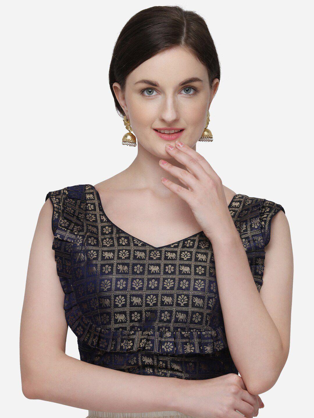 bhavyam printed v-neck jacquard saree blouse