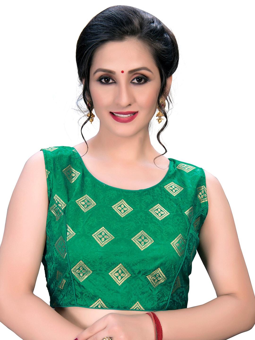 bhavyam woven design jacquard sleeveless saree blouse