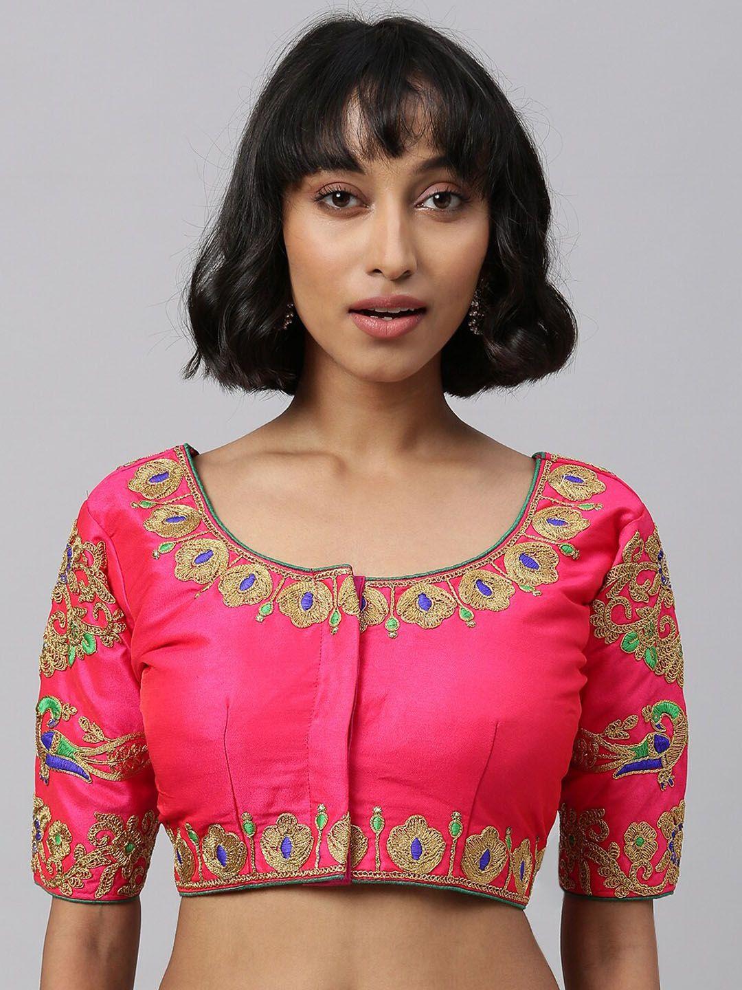 bhavyam embroidered phantom silk round neck saree blouse