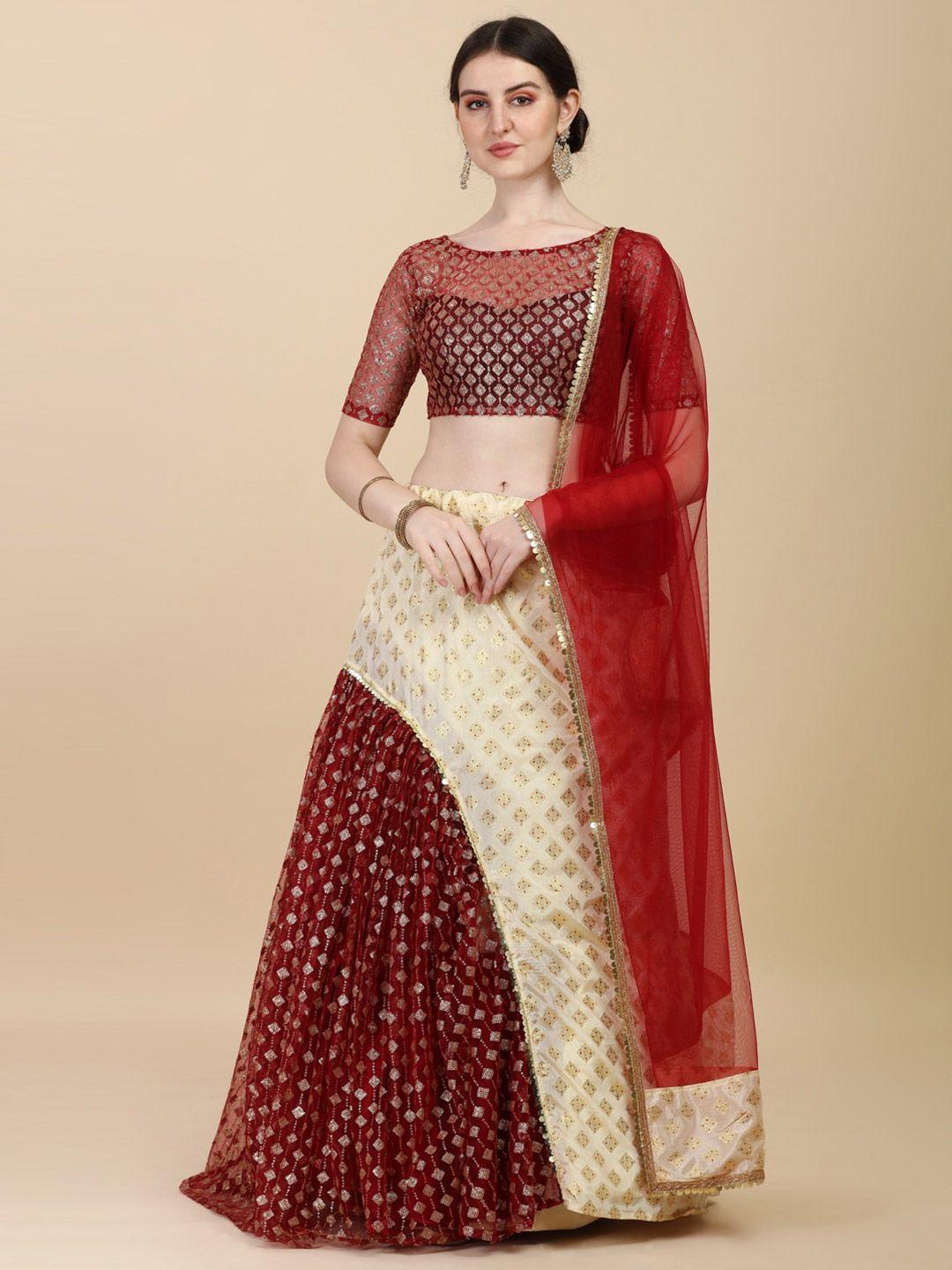 bhavyam embroidered semi-stitched lehenga & unstitched blouse with dupatta