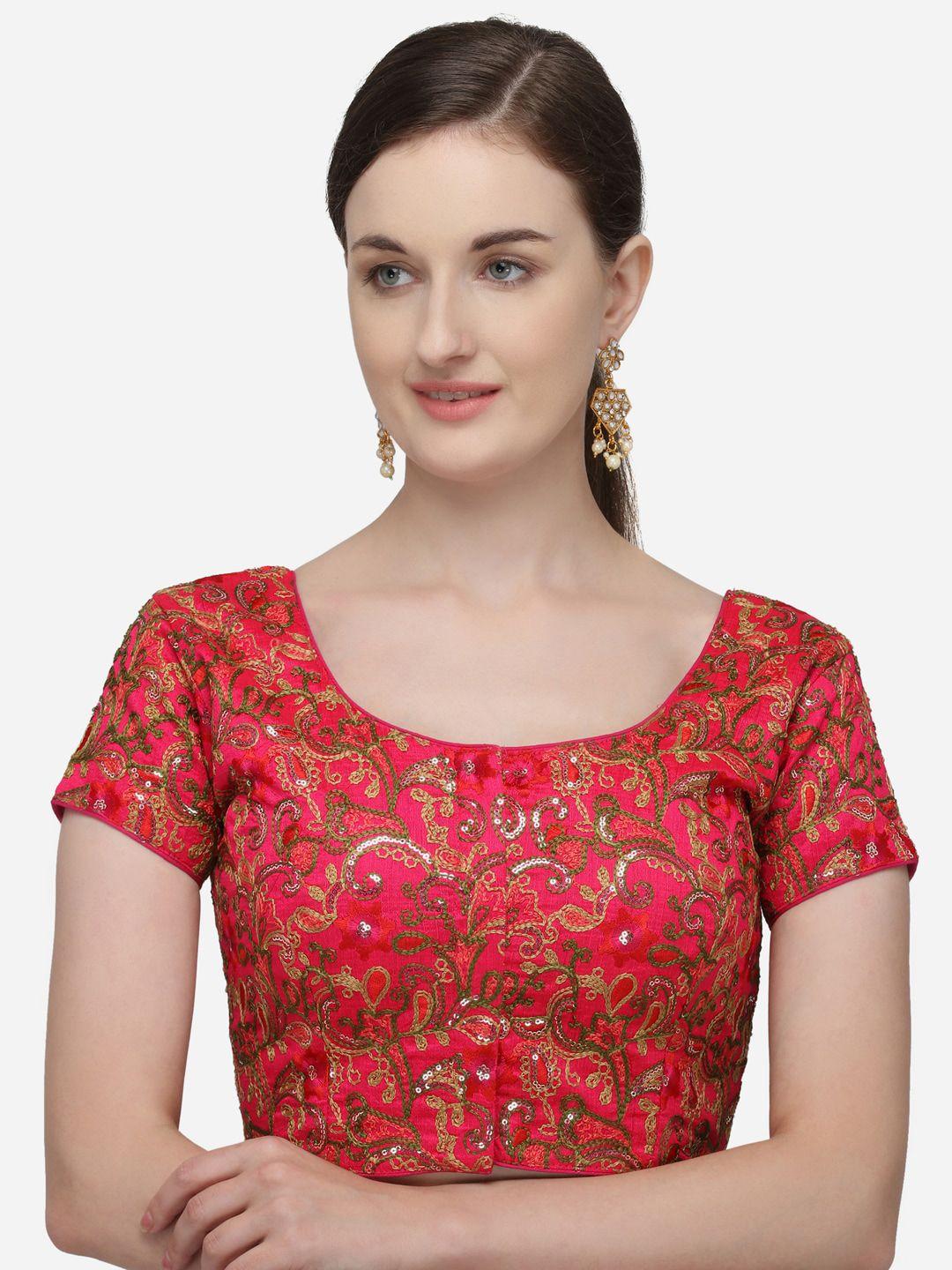 bhavyam embroidered silk round neck saree blouse