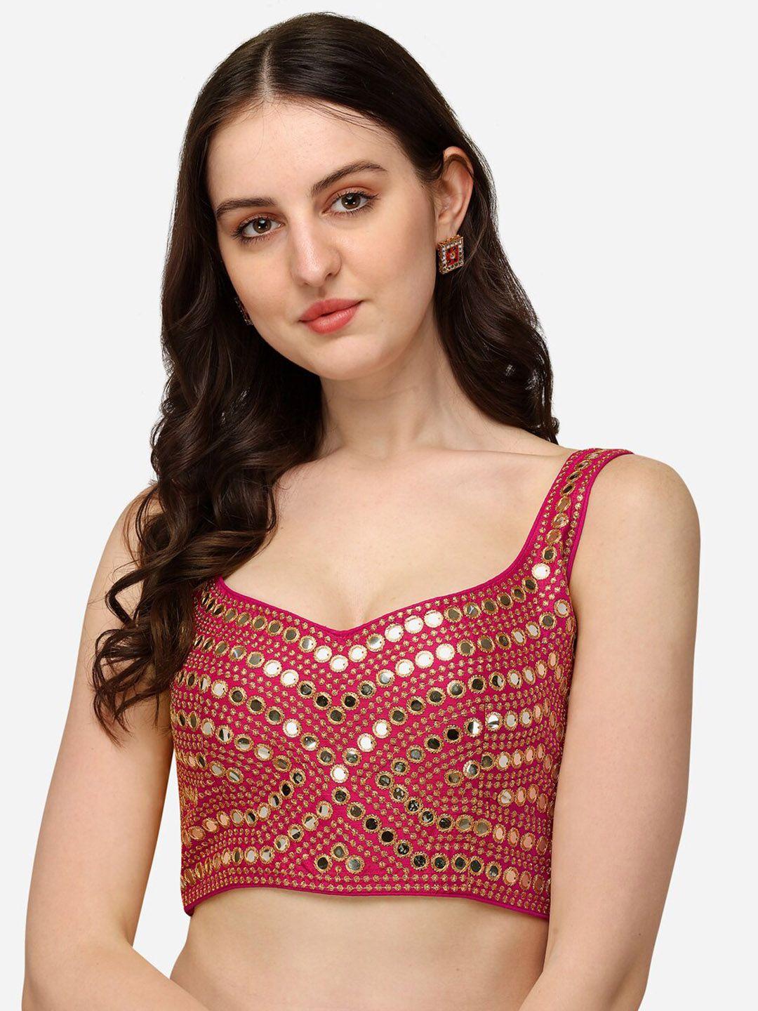 bhavyam embroidered sweetheart neck mirror work silk saree blouse