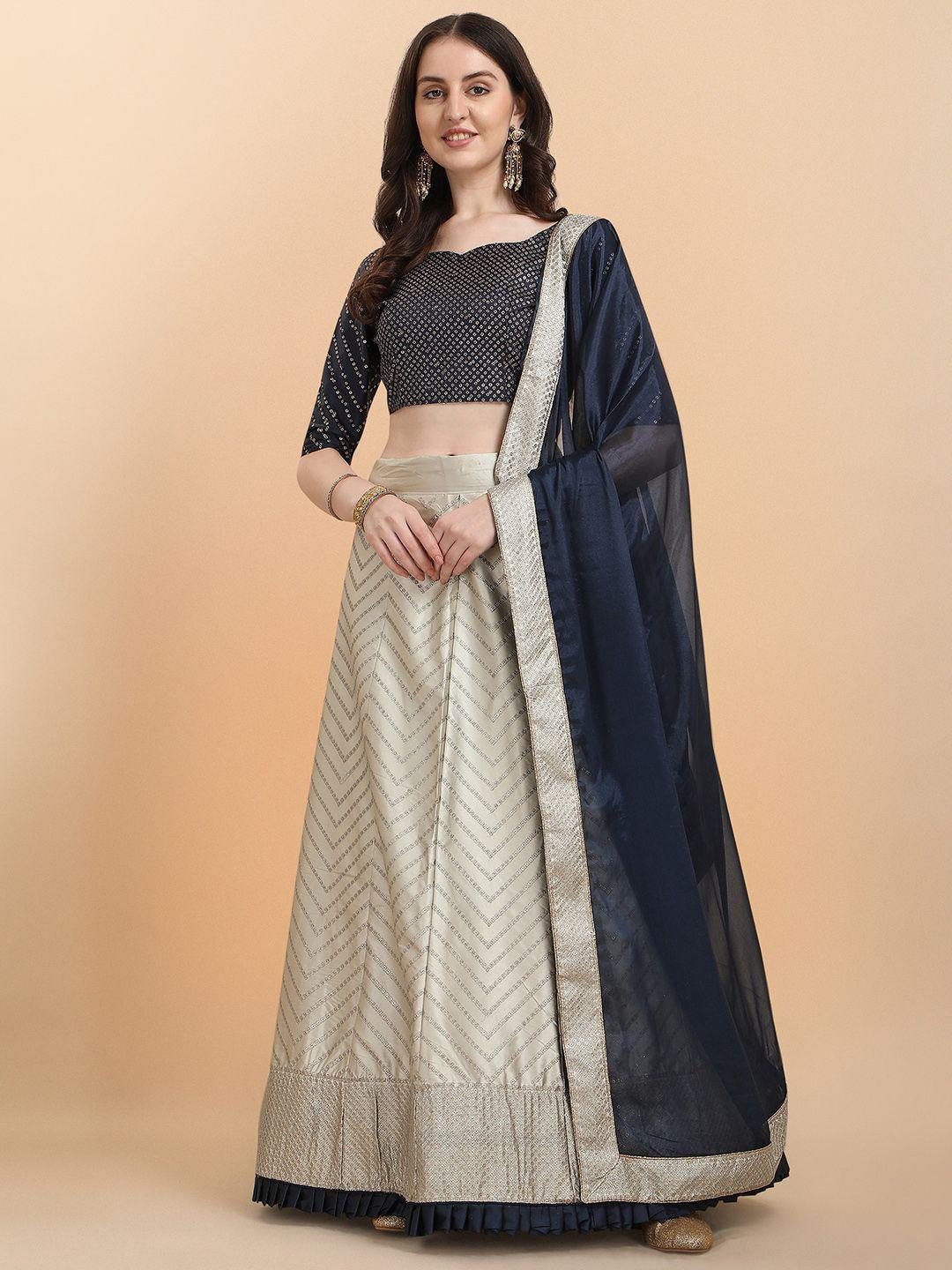 bhavyam embroidered thread work semi-stitched lehenga & unstitched blouse with dupatta