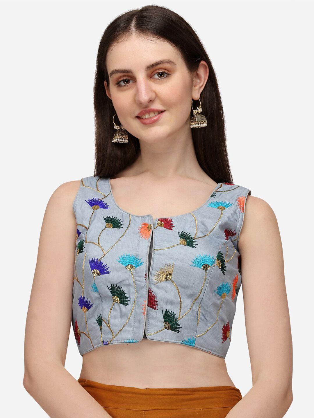 bhavyam floral embroidered silk sleeveless saree blouse