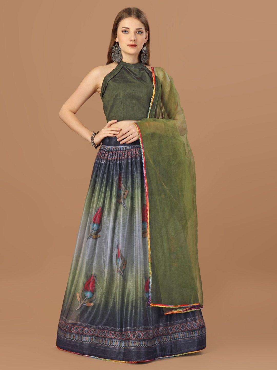 bhavyam floral printed semi-stitched lehenga & unstitched blouse with dupatta