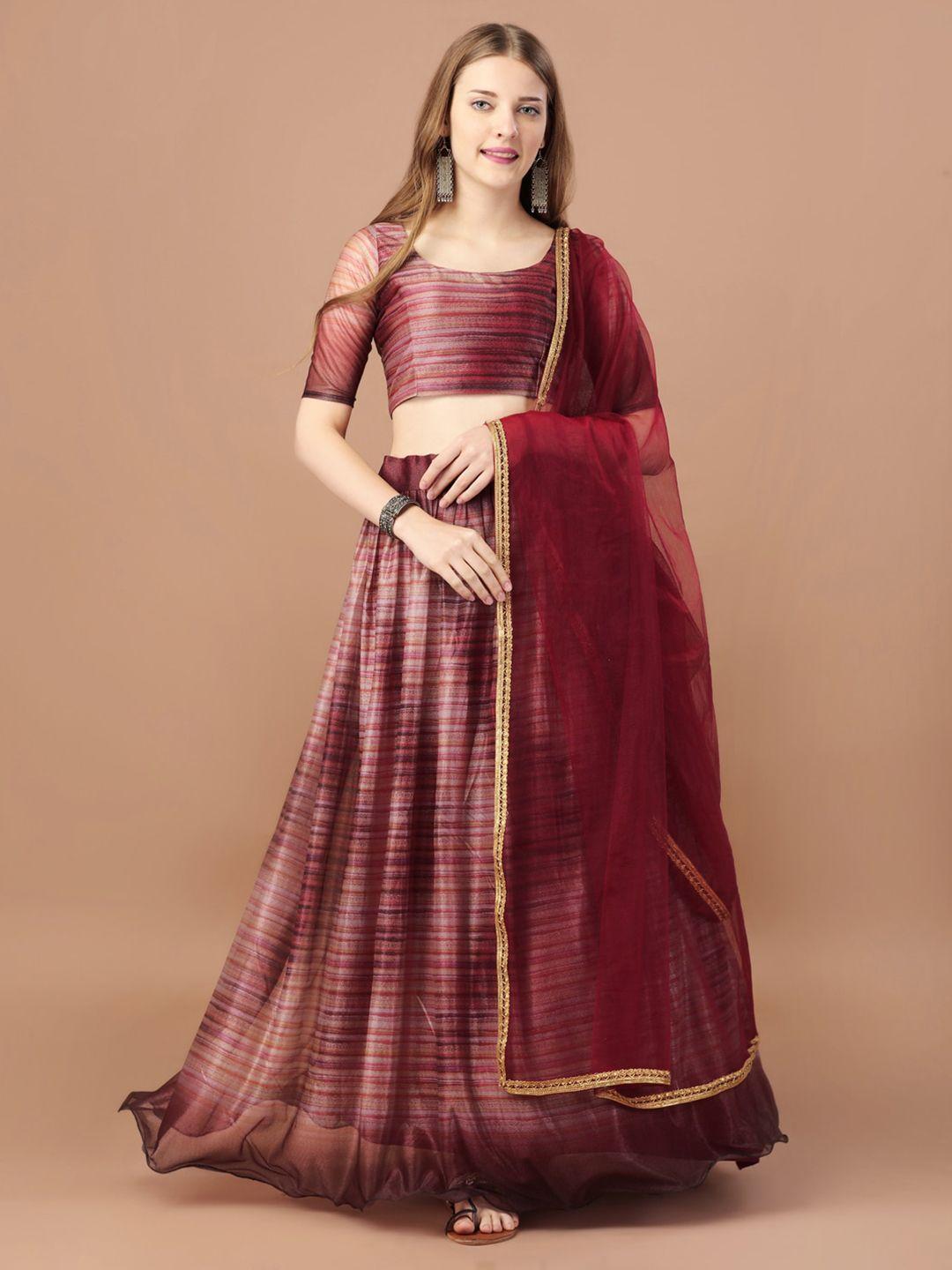 bhavyam printed semi-stitched lehenga & unstitched blouse with dupatta