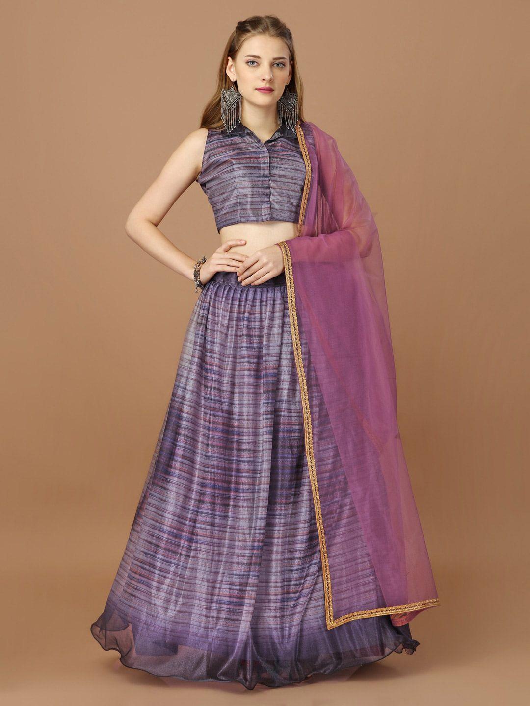 bhavyam striped semi-stitched lehenga & unstitched blouse with dupatta