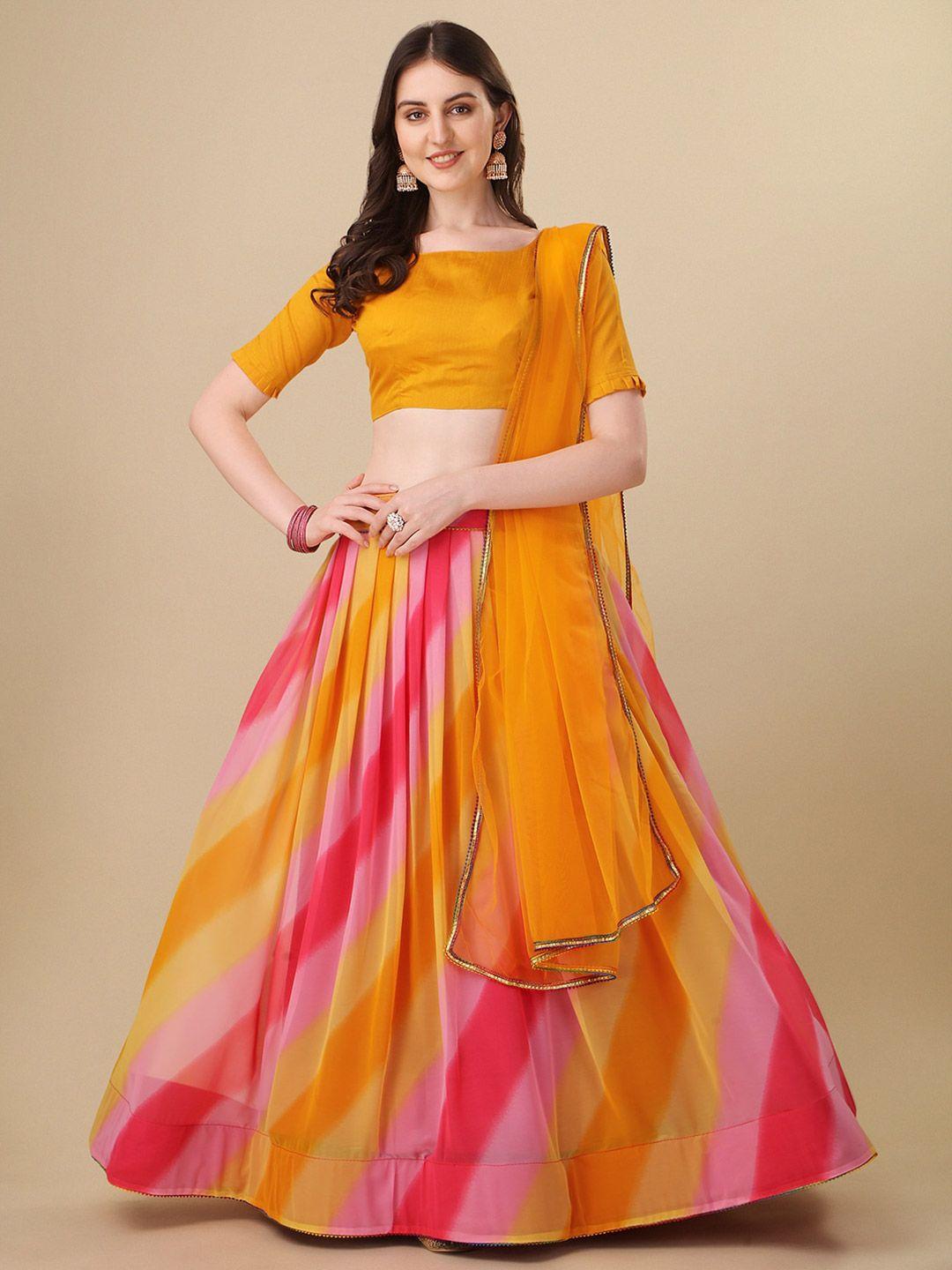 bhavyam striped semi-stitched lehenga & unstitched blouse with dupatta