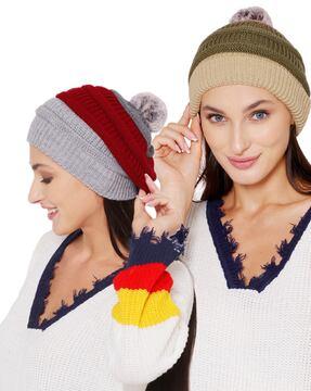 bhcombo-050822-054-055 pack of 2 beanie with pom pom