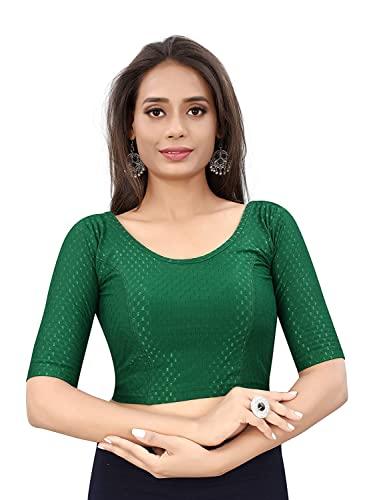 bhochi round neck dobbycotton lycra stretchable elbow sleeve readymade blouse for women, green