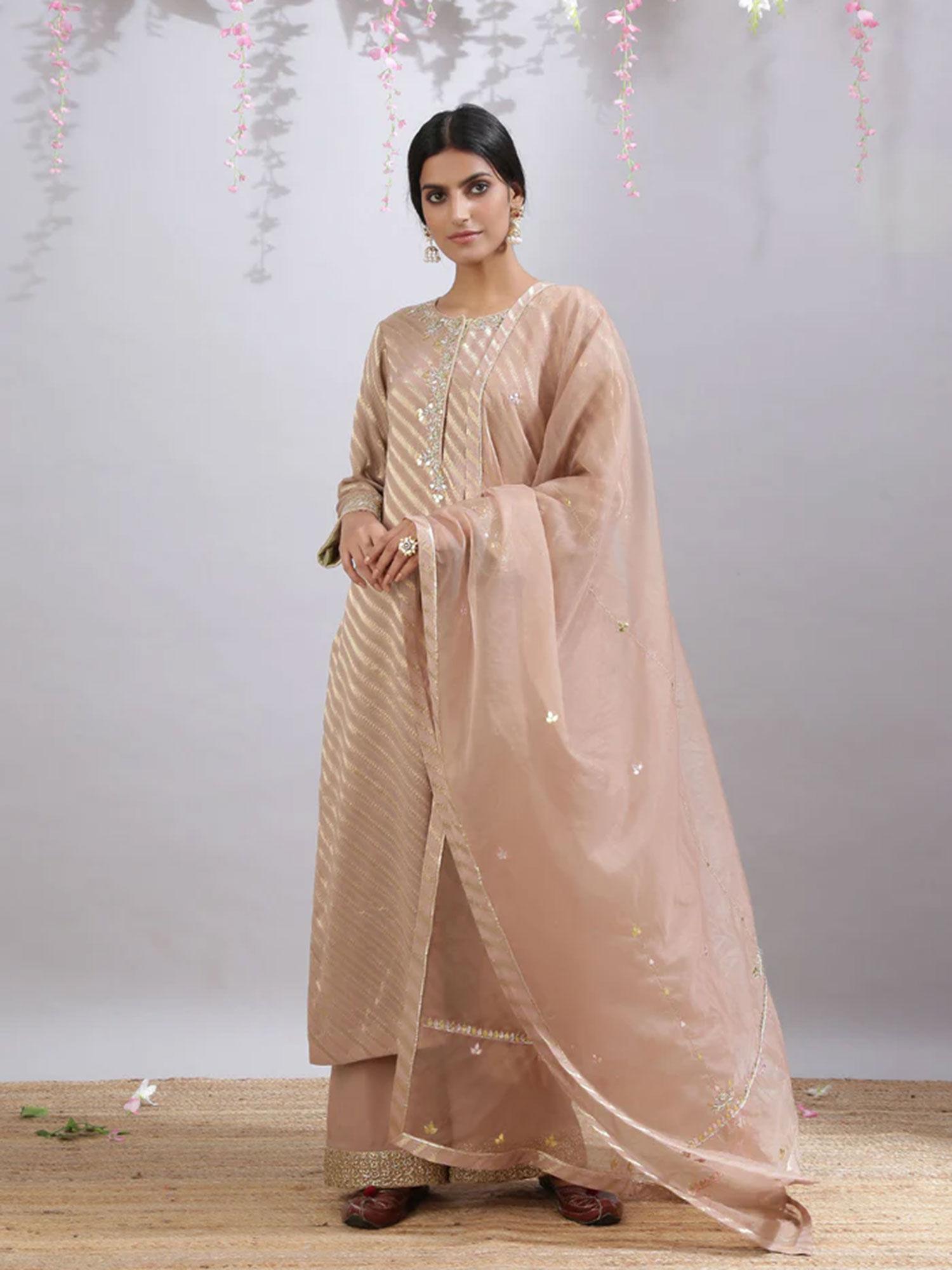 bhumi rose & beige palazzo (set of 3)