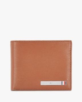 bi-fold wallet with metal logo accent