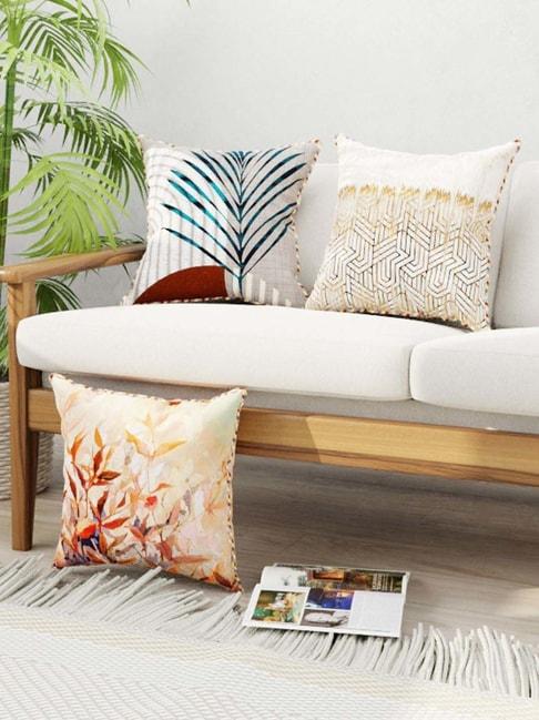 bianca suzane earthy & beige micro fiber reversible printed cushion covers - set of 3