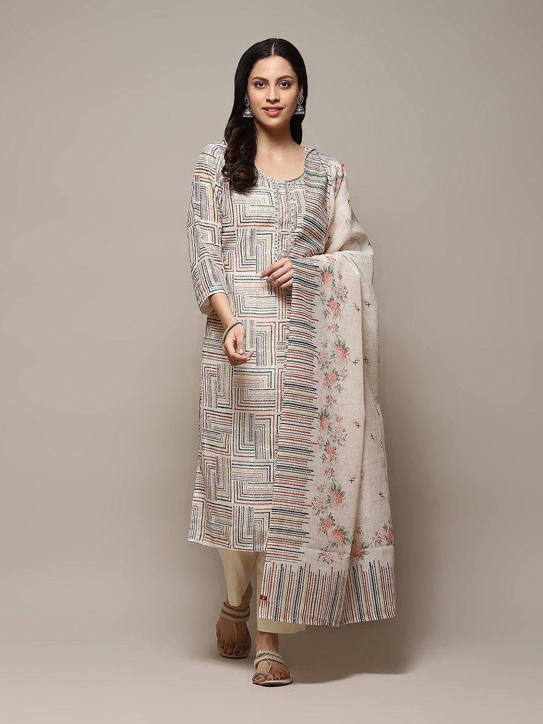 biba abstract printed linen unstitched dress material