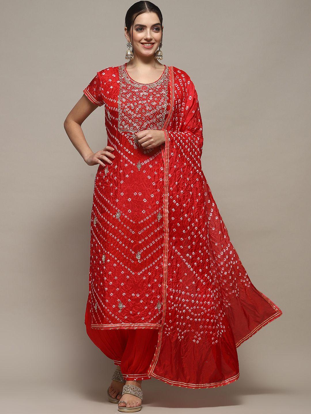 biba bandhani printed unstitched dress material