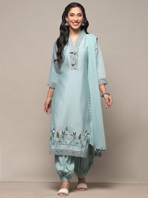 biba blue embroidered cotton unstitched dress material