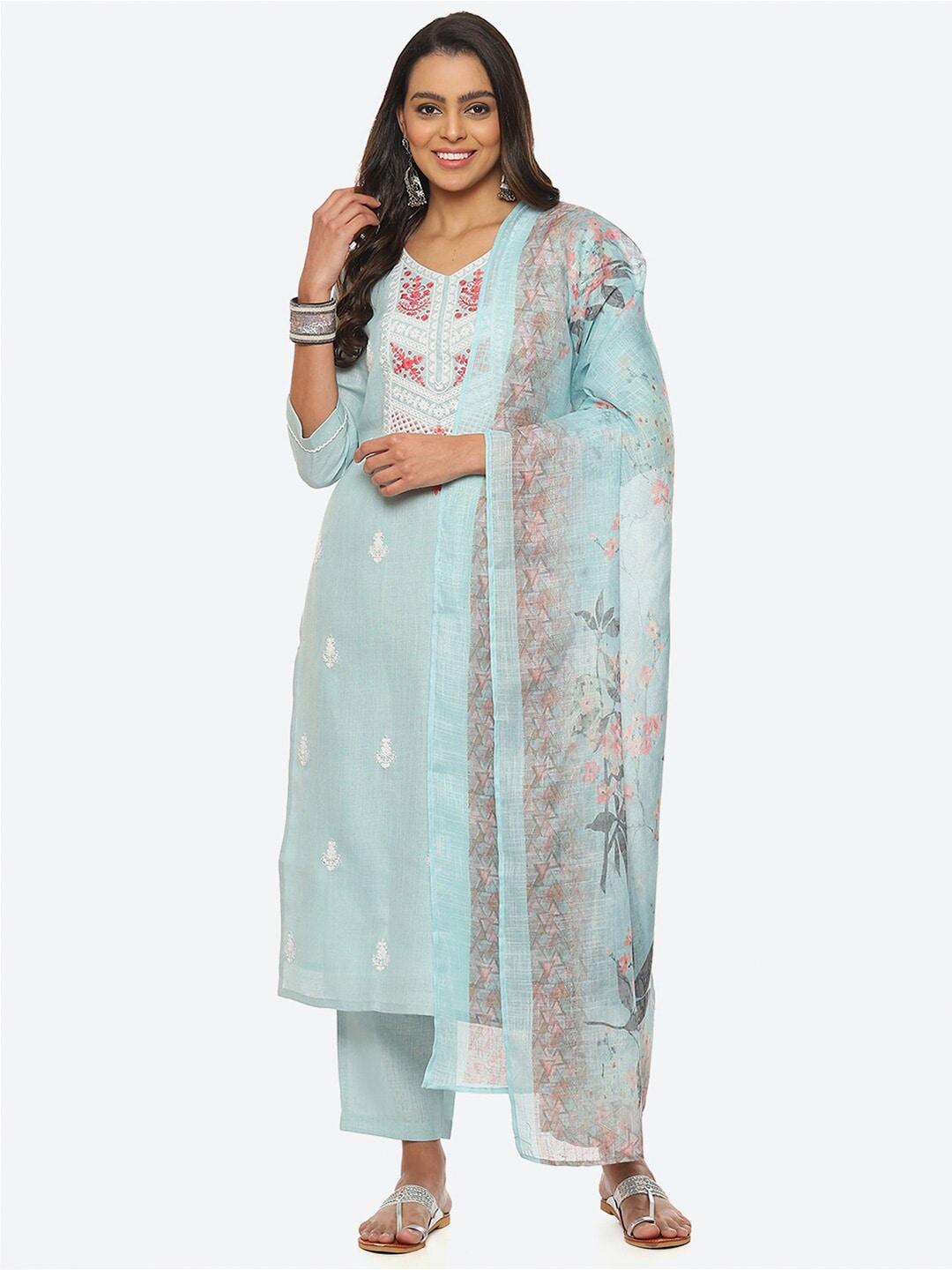 biba embroidered linen unstitched dress material