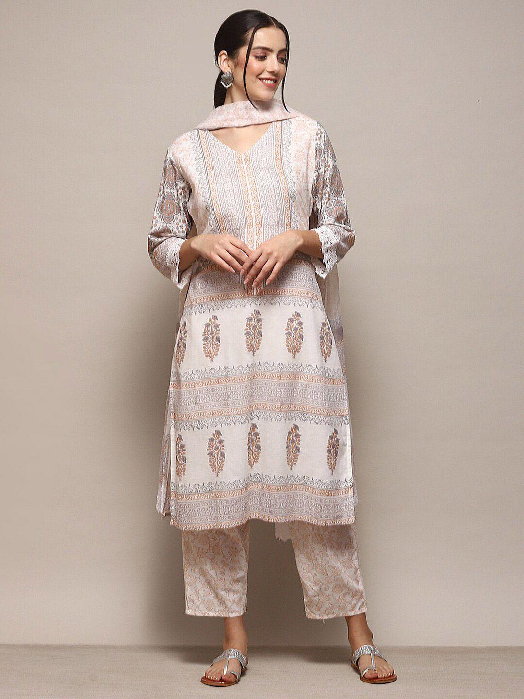 biba ethnic motif printed pure cotton unstitched dress material