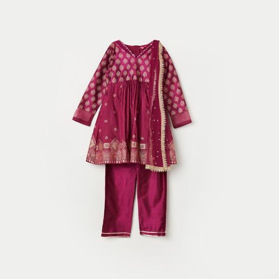 biba girls motif woven kurta set
