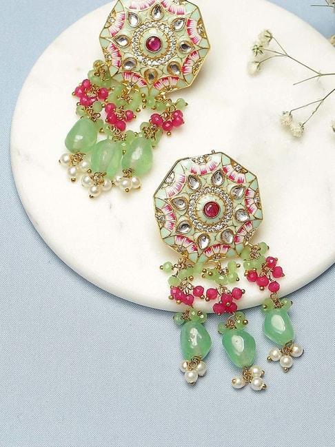 biba green & pink dangler earrings