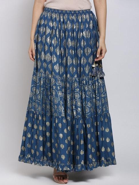 biba indigo blue cotton printed skirts