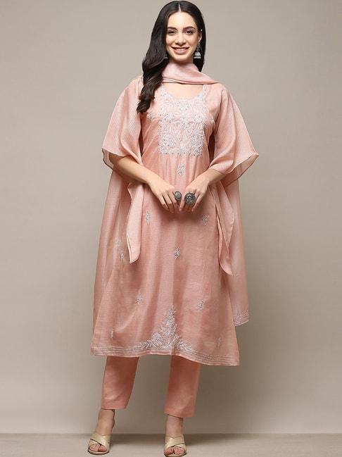biba peach cotton embroidered unstitched dress material