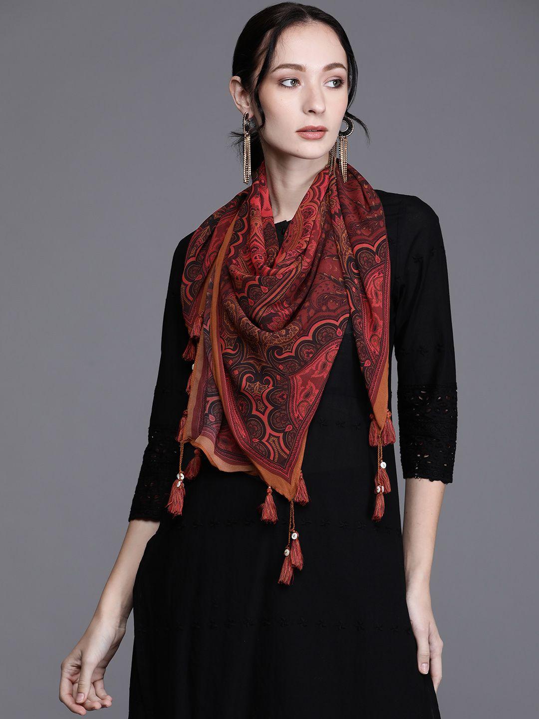 biba pink & black ethnic motifs printed scarf