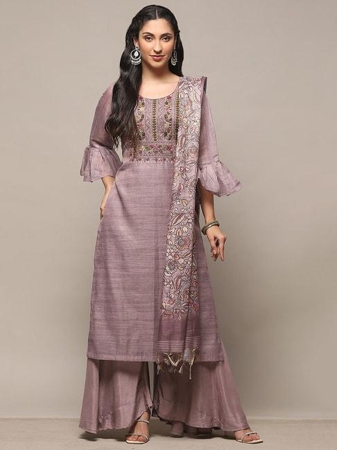 biba purple embroidered unstitched dress material