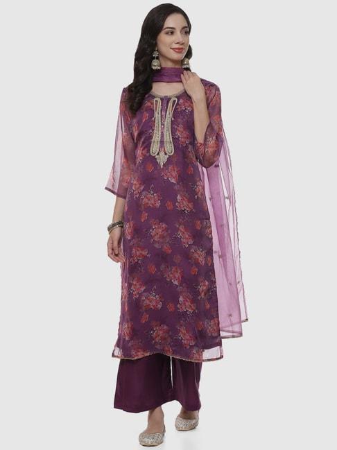 biba purple printed unstitched dress material