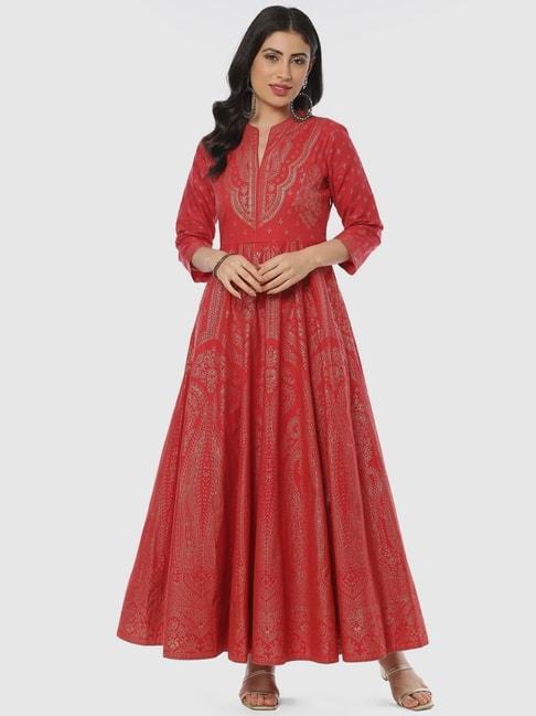 biba red cotton printed maxi dress
