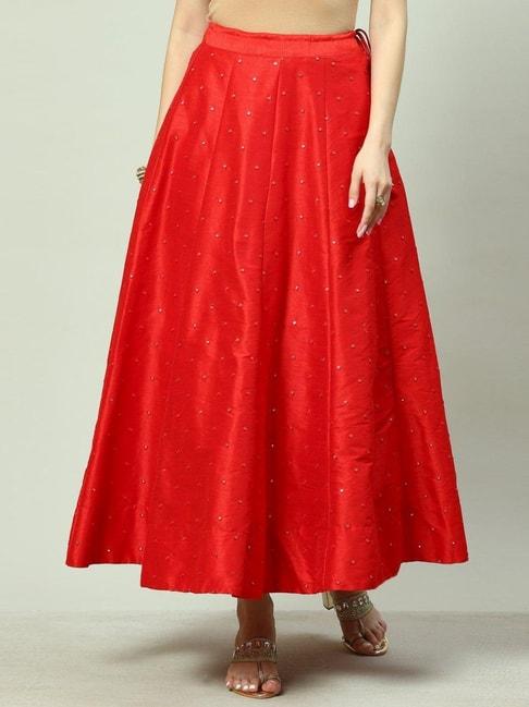 biba red embroidered skirt