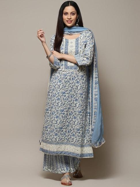biba sky blue cotton printed unstitched dress material