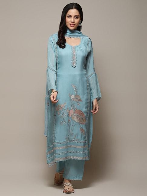 biba sky blue embroidered unstitched dress material