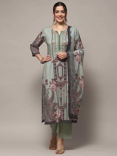 biba teal green cotton printed unstitched dress material