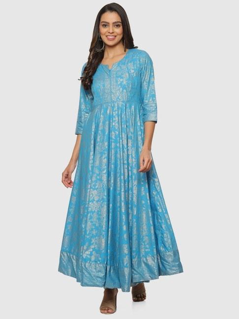 biba turquoise cotton printed maxi dress