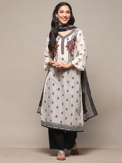 biba white embroidered unstitched dress material