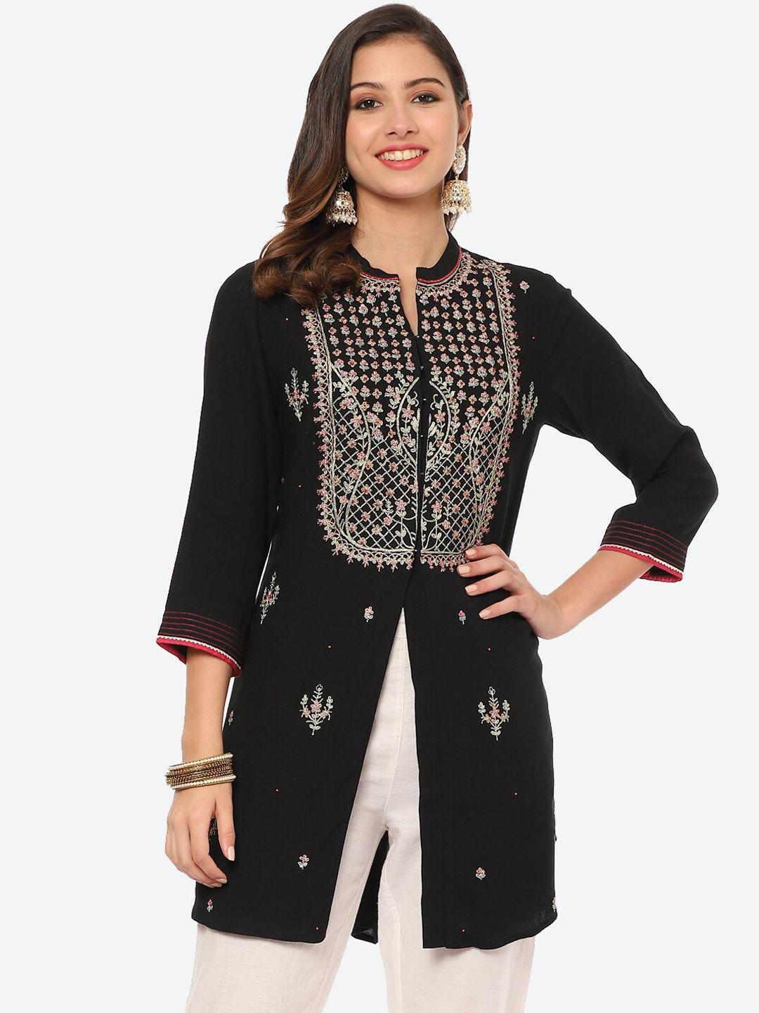 biba-women-black-&-brown-ethnic-motifs-embroidered-thread-work-kurta